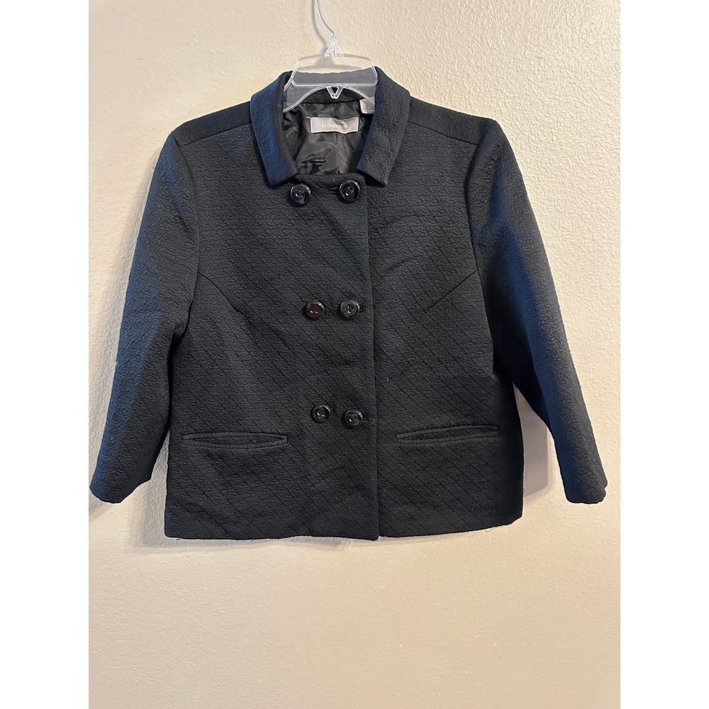 VINTAGE Liz‎ Claiborne Black Textured Double Breasted Blazer Jacket